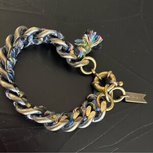 Biko Woven Chain Bracelet Antique Brass-Toned & multicolour Thread